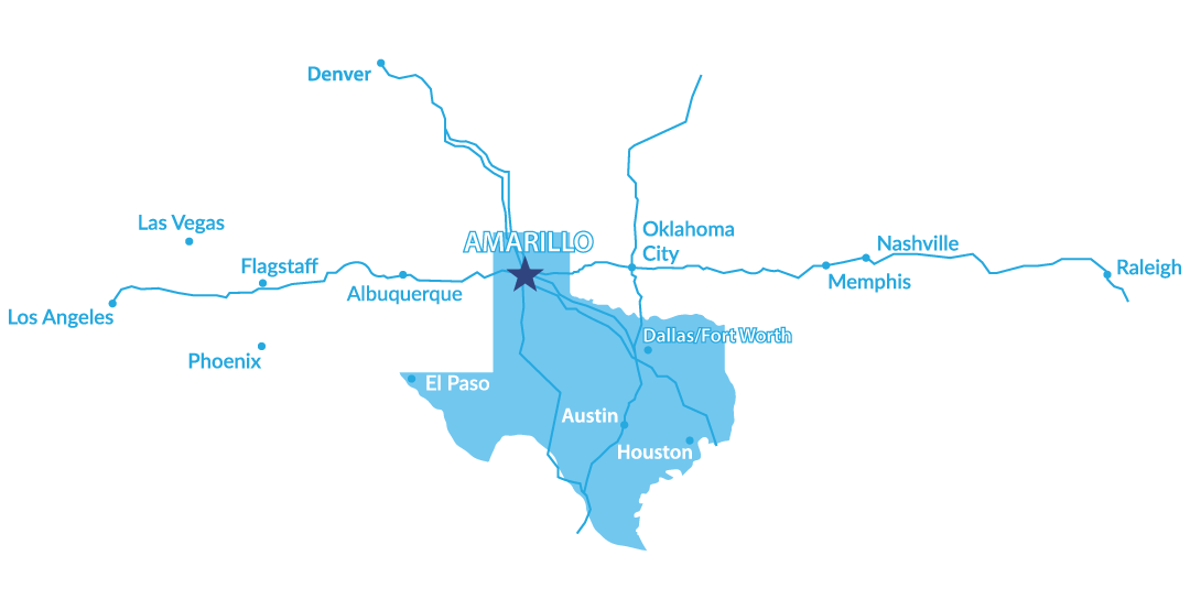 Texas map with roads and cities